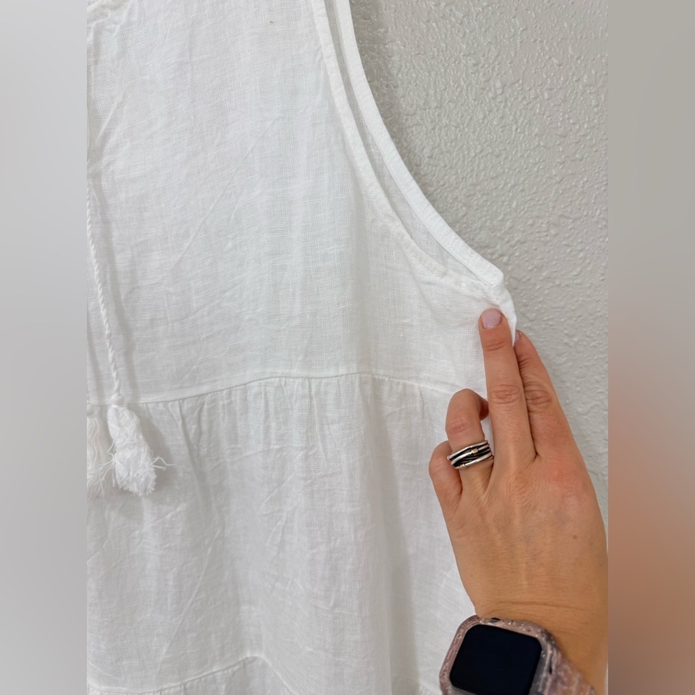 Valentina Naldi White Linen Dress L Made in Italy Boho Tiered Eyelet Midi - Picture 5 of 11